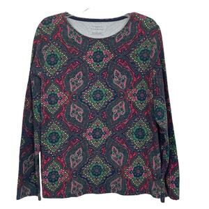 Talbots The Talbot Tee Blue‎ Pink Long Sleeve Top XL